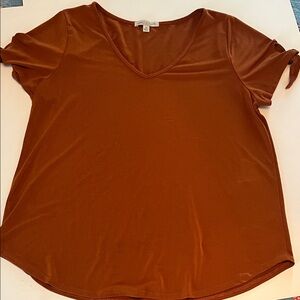 Green Envelope V-Neck Short Sleeve Top in Rust